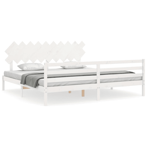 Estrutura de Cama de casal moderno com cabeceira 200x200cm madeira maciça branco