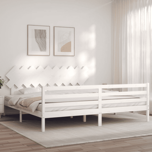 Estrutura de Cama de casal moderno com cabeceira 200x200cm madeira maciça branco