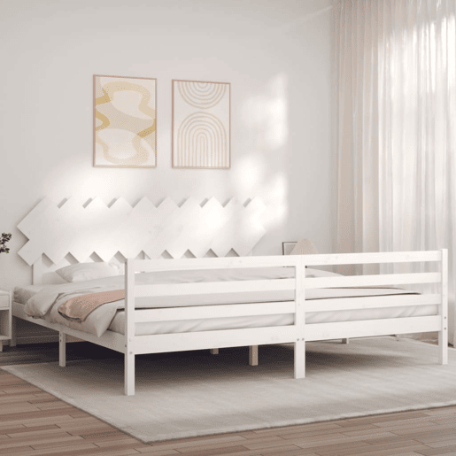 Estrutura de Cama de casal moderno com cabeceira 200x200cm madeira maciça branco