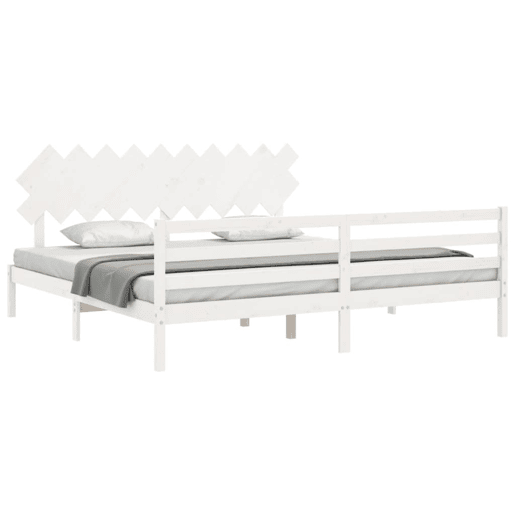 Estrutura de Cama de casal moderno com cabeceira 200x200cm madeira maciça branco