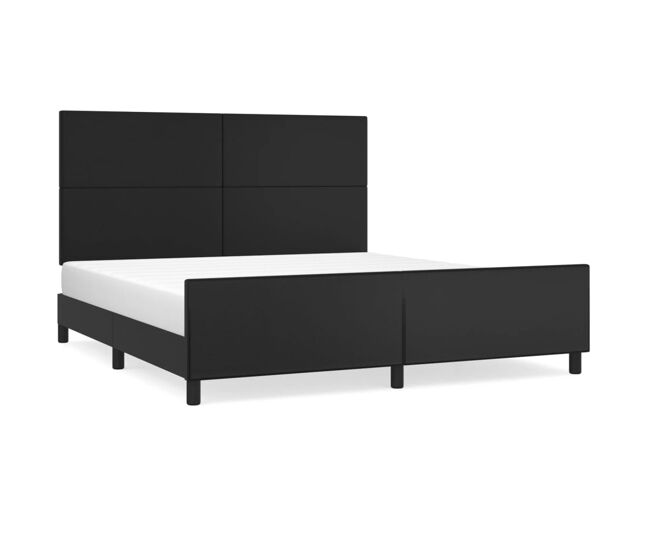 Estructura de cama matrimonial estilo con cabecero cuero sintético negro 180x200cm