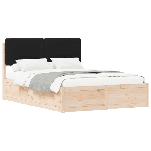 Estrutura de Cama de casal moderno com Cabeceira Estofada Preto 160 x 200 cm Estrutura de Cama de casal moderno com Cabeceira Estofada Preto 160 x 200 cm