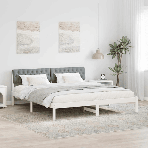 Estrutura De Cama De Casal Simple - Branco e cinza claro 180 x 200 cm Estrutura De Cama De Casal Simple - Branco e cinza claro 180 x 200 cm