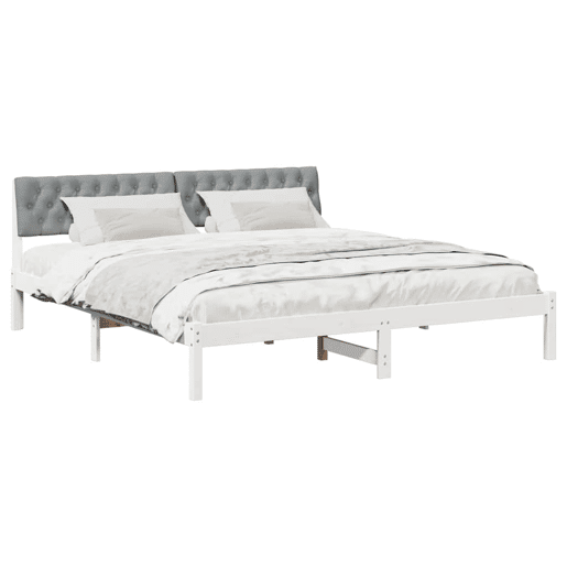 Estrutura De Cama De Casal Simple - Branco e cinza claro 180 x 200 cm Estrutura De Cama De Casal Simple - Branco e cinza claro 180 x 200 cm