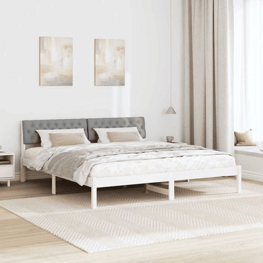 Estrutura De Cama De Casal Simple - Branco e cinza claro 180 x 200 cm Estrutura De Cama De Casal Simple - Branco e cinza claro 180 x 200 cm
