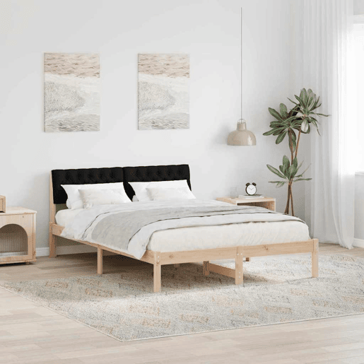 Estrutura da Cama de casal simple com cabeceira Castanho e preto 160 x 200 cm Estrutura da Cama de casal simple com cabeceira Castanho e preto 160 x 200 cm