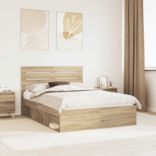 Estrutura da Cama de casal moderno com cabeceira Carvalho Sonoma 150 x 200 cm
