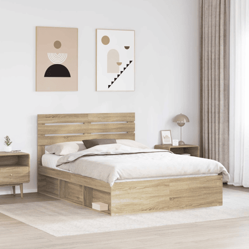 Estrutura da Cama de casal moderno com cabeceira Carvalho Sonoma 150 x 200 cm