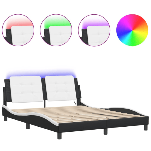 Estrutura de Cama de casal moderno com LED sem colchão Zadar 160x200cm pretobranco Estrutura de Cama de casal moderno com LED sem colchão Zadar 160x200cm pretobranco