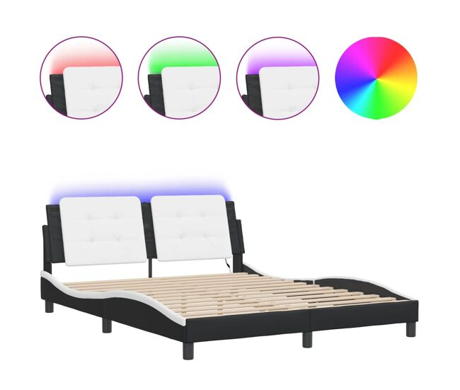 Estructura de cama doble matrimonial con led - negro blanco 160x200 cm