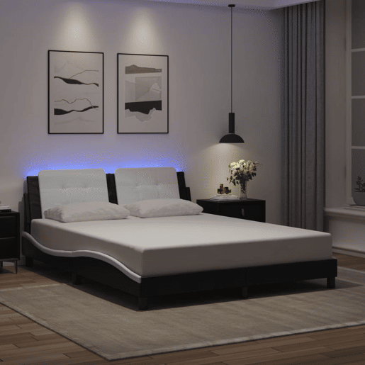 Estrutura de Cama de casal moderno com LED sem colchão Zadar 160x200cm pretobranco Estrutura de Cama de casal moderno com LED sem colchão Zadar 160x200cm pretobranco