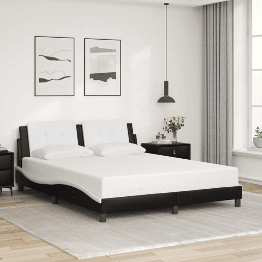 Estrutura de Cama de casal moderno com LED sem colchão Zadar 160x200cm pretobranco Estrutura de Cama de casal moderno com LED sem colchão Zadar 160x200cm pretobranco