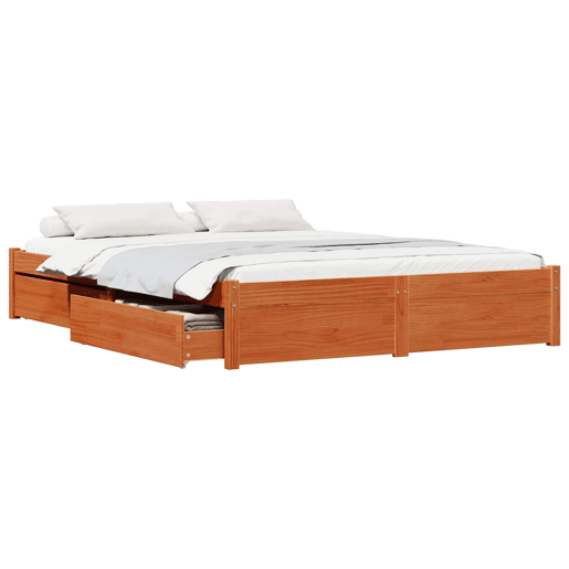 Estrutura da Cama de casal moderno com gaveta - Marrom Cera 150 x 200 cm Estrutura da Cama de casal moderno com gaveta - Marrom Cera 150 x 200 cm