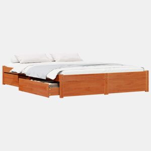 Estrutura da Cama de casal moderno com gaveta - Marrom Cera 150 x 200 cm