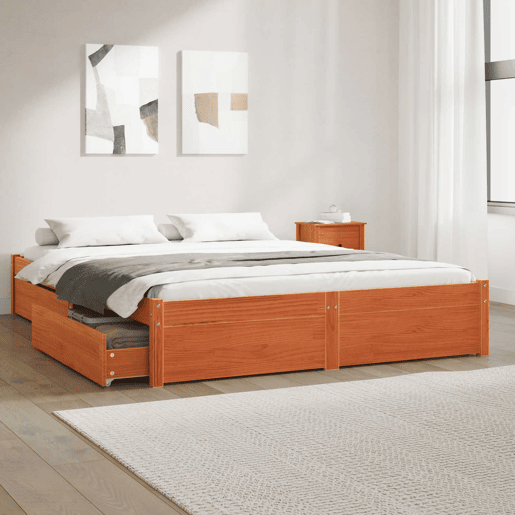 Estrutura da Cama de casal moderno com gaveta - Marrom Cera 150 x 200 cm Estrutura da Cama de casal moderno com gaveta - Marrom Cera 150 x 200 cm