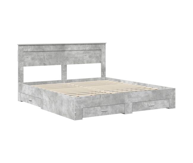 Estructura de cama matrimonial comodidad con cabecera - gris concreto 200 x 200 cm