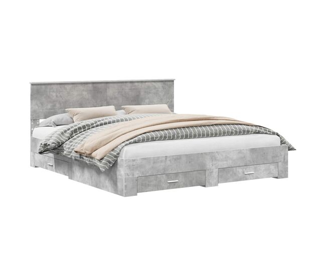 Estructura de cama matrimonial comodidad con cabecera - gris concreto 200 x 200 cm