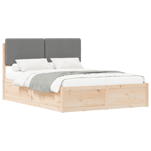 Estrutura de Cama de casal moderno com Cabeceira Estofada Cinzento-claro Estrutura de Cama de casal moderno com Cabeceira Estofada Cinzento-claro