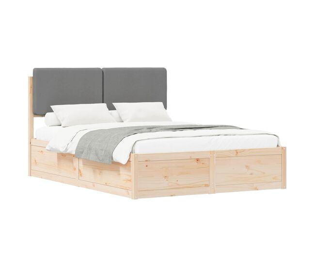 Estructura de cama matrimonial estilo con cabecera tapizada gris claro
