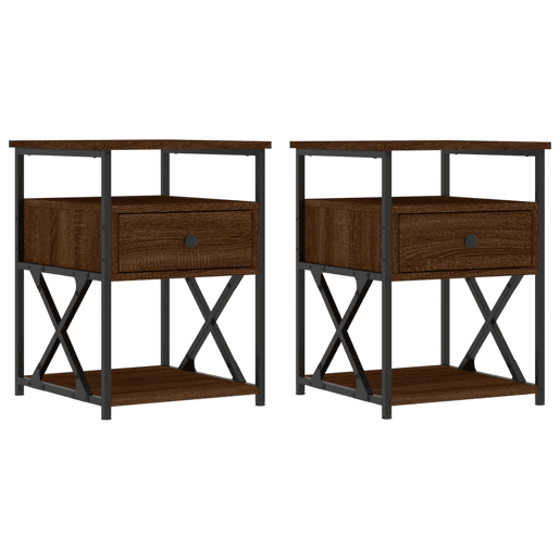Soluna Home - Mesas de cabeceira Madeira trabalhada e ferro 2 piezas 40 x 42 x 55 cm