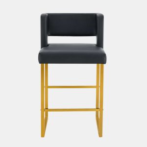 Bancos de bar 2 unidades - estilo nórdico, design quadrado, pernas metálicas douradas - Preto+Dourado