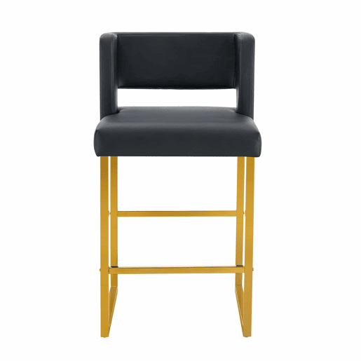 Bancos de bar 2 unidades - estilo nórdico, design quadrado, pernas metálicas douradas - Preto+Dourado