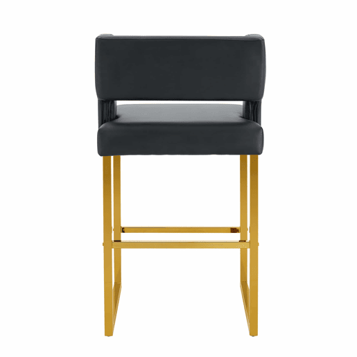 Bancos de bar 2 unidades - estilo nórdico, design quadrado, pernas metálicas douradas - Preto+Dourado