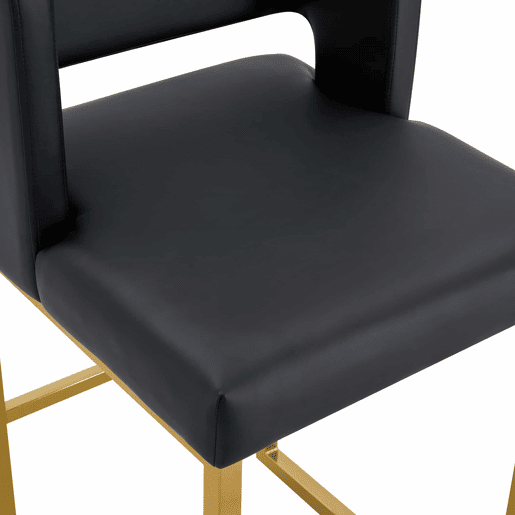 Bancos de bar 2 unidades - estilo nórdico, design quadrado, pernas metálicas douradas - Preto+Dourado