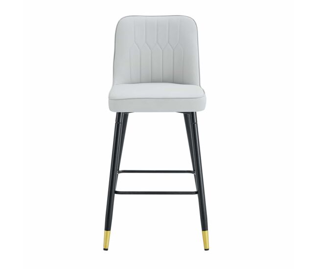 2er set taburetes de bar, 100 cm - pu cuero gris claro con estructura metálica negra y reposapiés cómodo - negro, gris claro