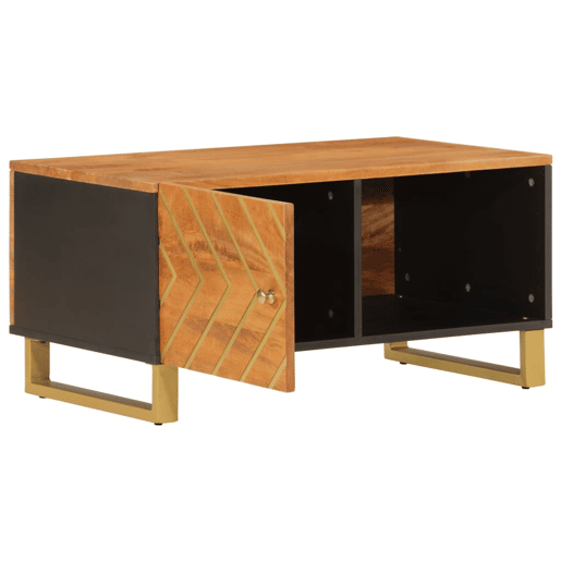 Mesa de Centro, Mesa baixa, 80x50x40 cm mangueira maciça castanho e preto Mesa de Centro, Mesa baixa, 80x50x40 cm mangueira maciça castanho e preto