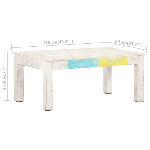 Mesa de Centro, Mesa baixa, 110x60x45cm madeira de mangueira maciça branco Mesa de Centro, Mesa baixa, 110x60x45cm madeira de mangueira maciça branco