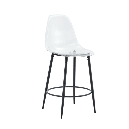 Conjunto de 2 bancos transparentes - Design flutuante - Pernas de metal preto - Ideal para cozinhas abertas modernas - Cor: preto, transparente