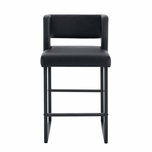 Bancos de bar 2 unidades - estilo nórdico, design quadrado, pernas metálicas pretas - Preto Bancos de bar 2 unidades - estilo nórdico, design quadrado, pernas metálicas pretas - Preto