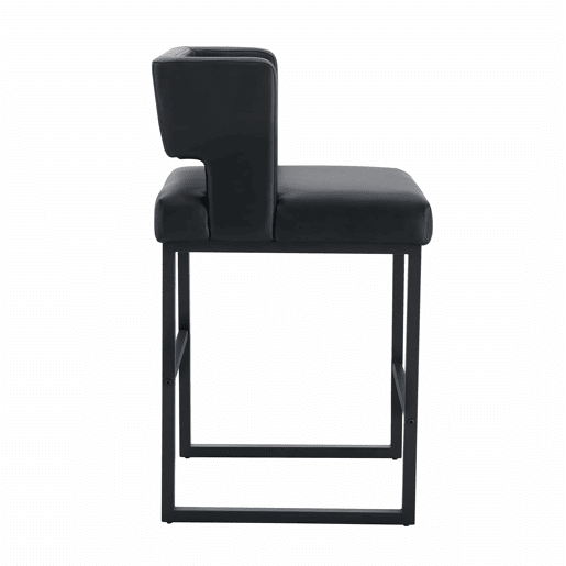 Bancos de bar 2 unidades - estilo nórdico, design quadrado, pernas metálicas pretas - Preto Bancos de bar 2 unidades - estilo nórdico, design quadrado, pernas metálicas pretas - Preto