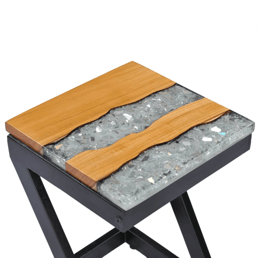 Mesa de Centro, Mesa baixa, 30x30x50 cm madeira de teca maciça e poliresina