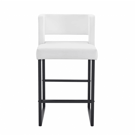 Cadeiras de bar 2 unidades - estilo nórdico, design quadrado, pernas metálicas pretas - Branco+Preto