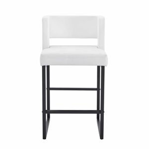 Cadeiras de bar 2 unidades - estilo nórdico, design quadrado, pernas metálicas pretas - Branco+Preto