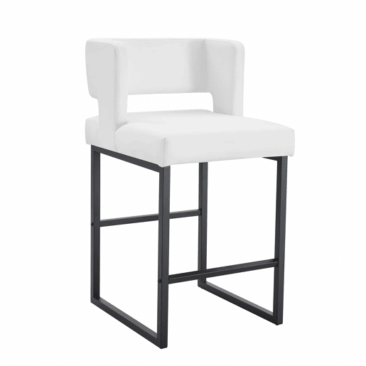 Cadeiras de bar 2 unidades - estilo nórdico, design quadrado, pernas metálicas pretas - Branco+Preto