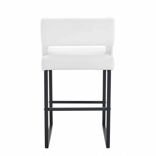 Cadeiras de bar 2 unidades - estilo nórdico, design quadrado, pernas metálicas pretas - Branco+Preto