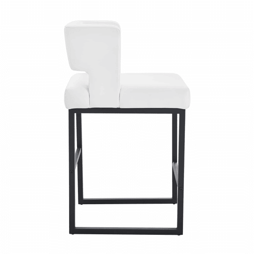 Cadeiras de bar 2 unidades - estilo nórdico, design quadrado, pernas metálicas pretas - Branco+Preto