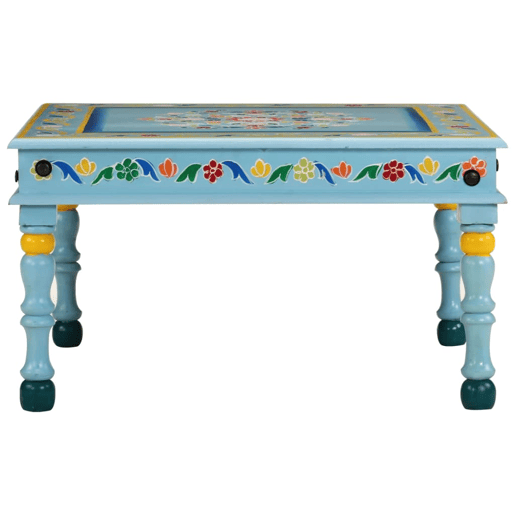 Mesa de Centro, Mesa baixa, pintada à mão mangueira maciça azul turquesa Mesa de Centro, Mesa baixa, pintada à mão mangueira maciça azul turquesa