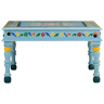 Mesa de Centro, Mesa baixa, pintada à mão mangueira maciça azul turquesa