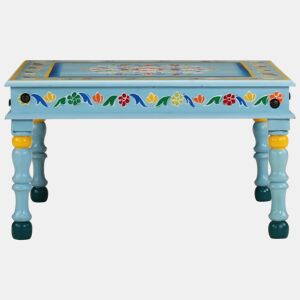 Mesa de Centro, Mesa baixa, pintada à mão mangueira maciça azul turquesa