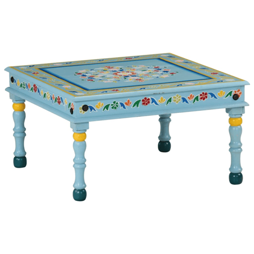 Mesa de Centro, Mesa baixa, pintada à mão mangueira maciça azul turquesa Mesa de Centro, Mesa baixa, pintada à mão mangueira maciça azul turquesa