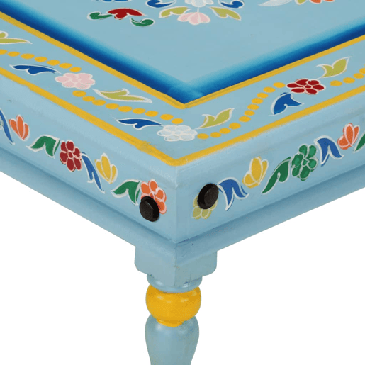 Mesa de Centro, Mesa baixa, pintada à mão mangueira maciça azul turquesa Mesa de Centro, Mesa baixa, pintada à mão mangueira maciça azul turquesa
