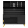 Aparador alto 145x39x171 cm - LED, App, gaveta, prateleira com painel perfurado - preto