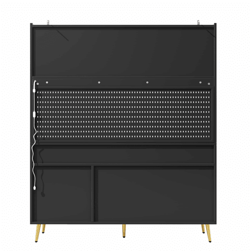 Aparador alto 145x39x171 cm - LED, App, gaveta, prateleira com painel perfurado - preto Aparador alto 145x39x171 cm - LED, App, gaveta, prateleira com painel perfurado - preto