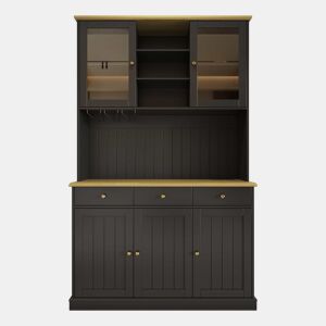 Aparador alto 120x40x191 cm - portas de vidro, arrumação, tomada e USB - preto