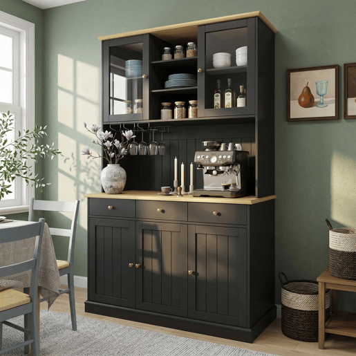 Aparador alto 120x40x191 cm - portas de vidro, arrumação, tomada e USB - preto Aparador alto 120x40x191 cm - portas de vidro, arrumação, tomada e USB - preto