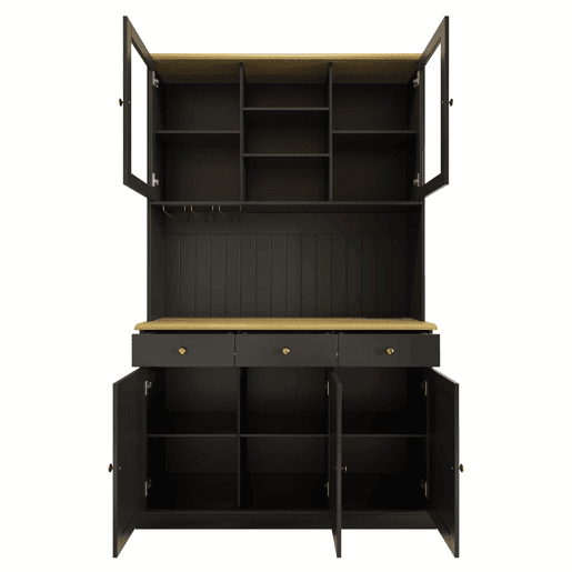 Aparador alto 120x40x191 cm - portas de vidro, arrumação, tomada e USB - preto Aparador alto 120x40x191 cm - portas de vidro, arrumação, tomada e USB - preto